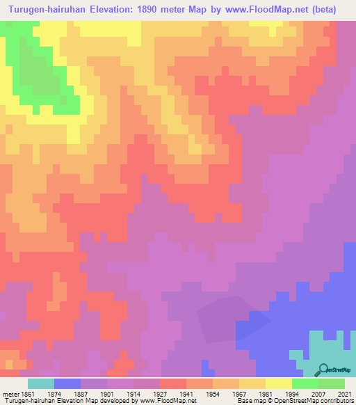 Turugen-hairuhan,Mongolia Elevation Map