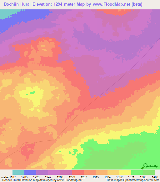 Dochiin Hural,Mongolia Elevation Map