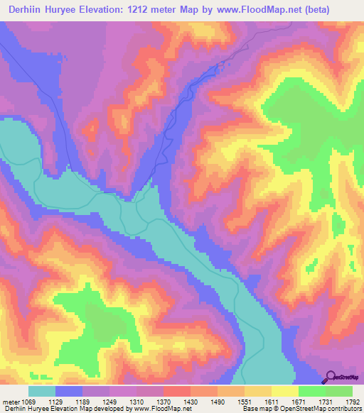 Derhiin Huryee,Mongolia Elevation Map