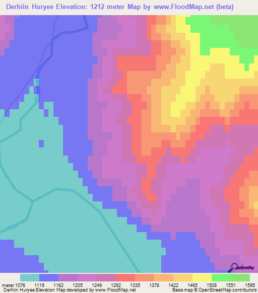 Derhiin Huryee,Mongolia Elevation Map