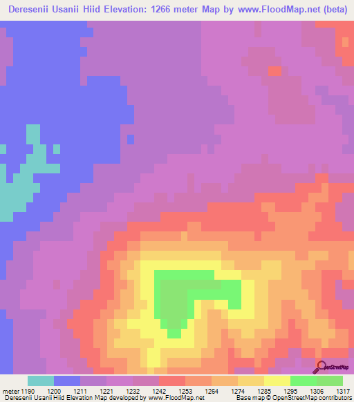 Deresenii Usanii Hiid,Mongolia Elevation Map