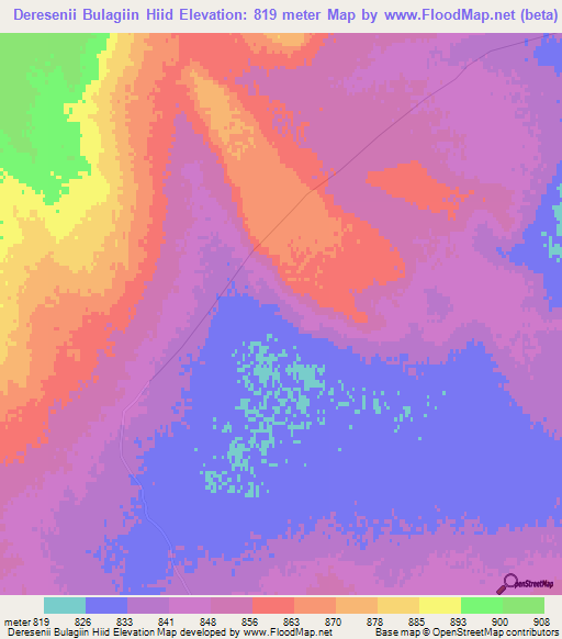 Deresenii Bulagiin Hiid,Mongolia Elevation Map