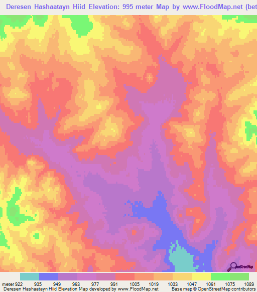 Deresen Hashaatayn Hiid,Mongolia Elevation Map
