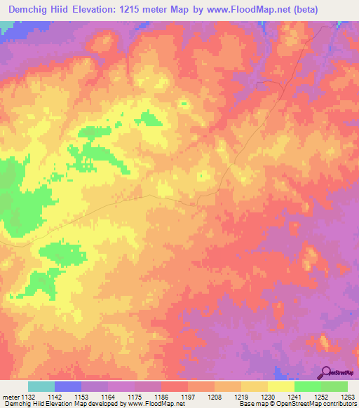 Demchig Hiid,Mongolia Elevation Map