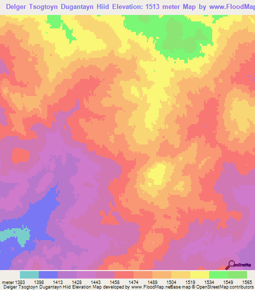 Delger Tsogtoyn Dugantayn Hiid,Mongolia Elevation Map