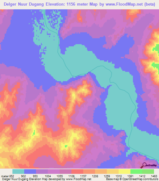 Delger Nuur Dugang,Mongolia Elevation Map