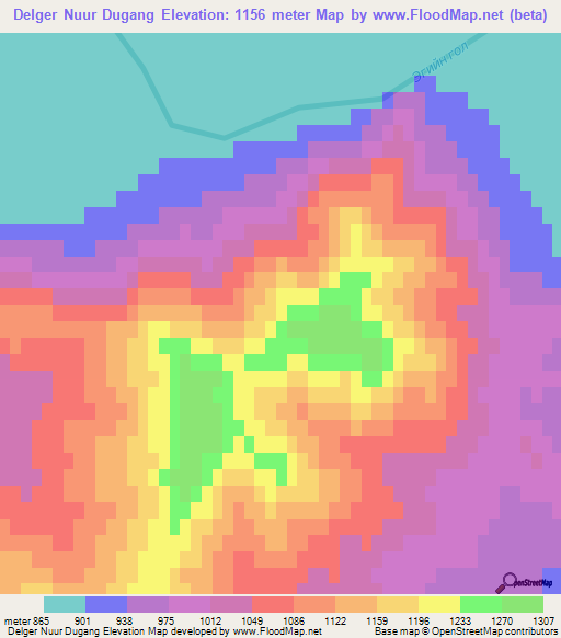 Delger Nuur Dugang,Mongolia Elevation Map