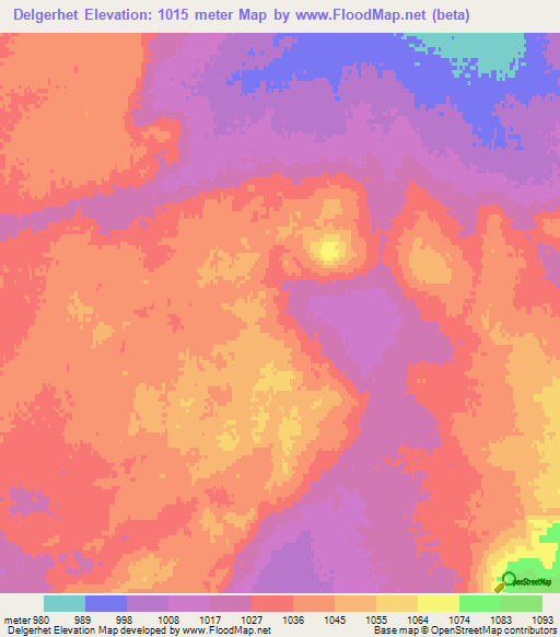 Delgerhet,Mongolia Elevation Map
