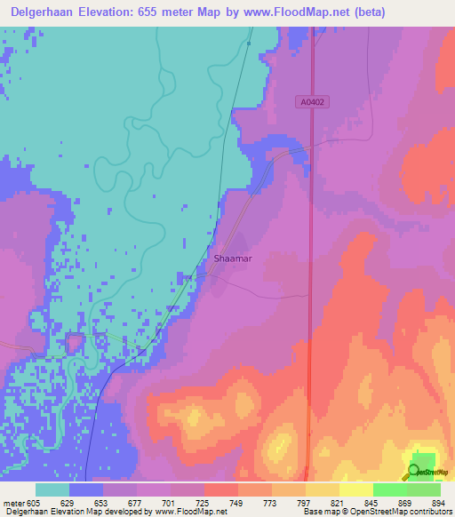 Delgerhaan,Mongolia Elevation Map