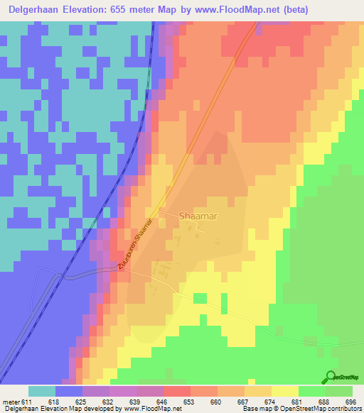 Delgerhaan,Mongolia Elevation Map