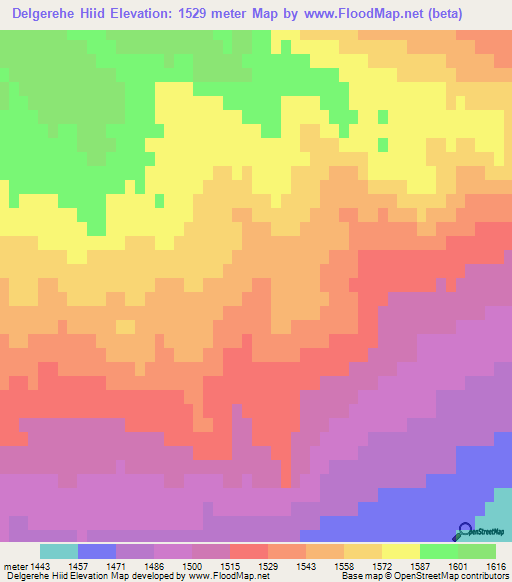 Delgerehe Hiid,Mongolia Elevation Map