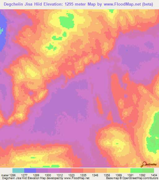 Degcheiin Jisa Hiid,Mongolia Elevation Map