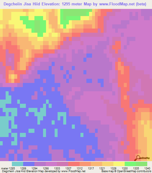 Degcheiin Jisa Hiid,Mongolia Elevation Map