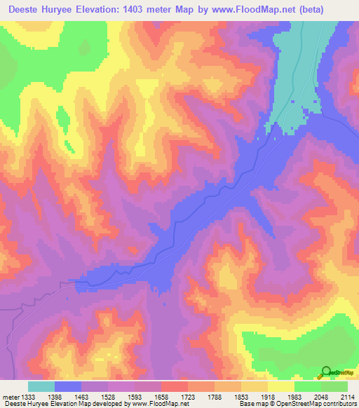 Deeste Huryee,Mongolia Elevation Map