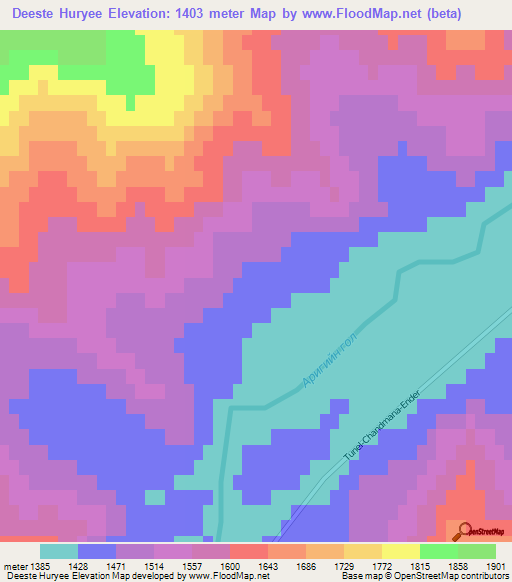Deeste Huryee,Mongolia Elevation Map
