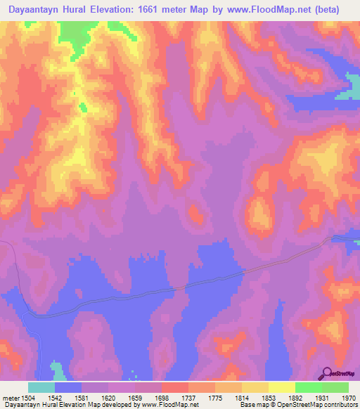 Dayaantayn Hural,Mongolia Elevation Map