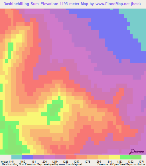 Dashinchilling Sum,Mongolia Elevation Map