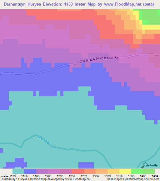 Darhantayn Huryee,Mongolia Elevation Map