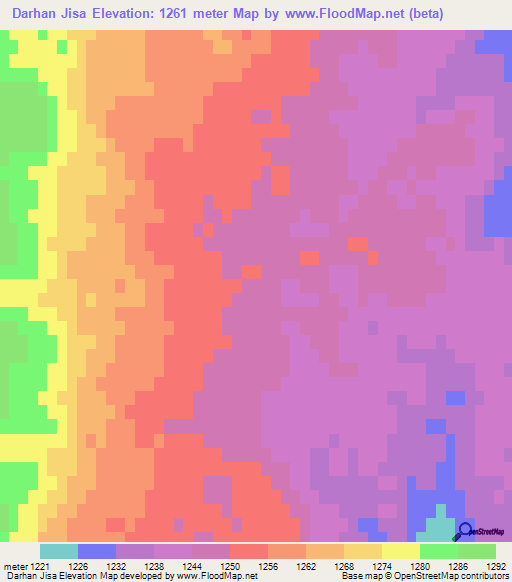 Darhan Jisa,Mongolia Elevation Map