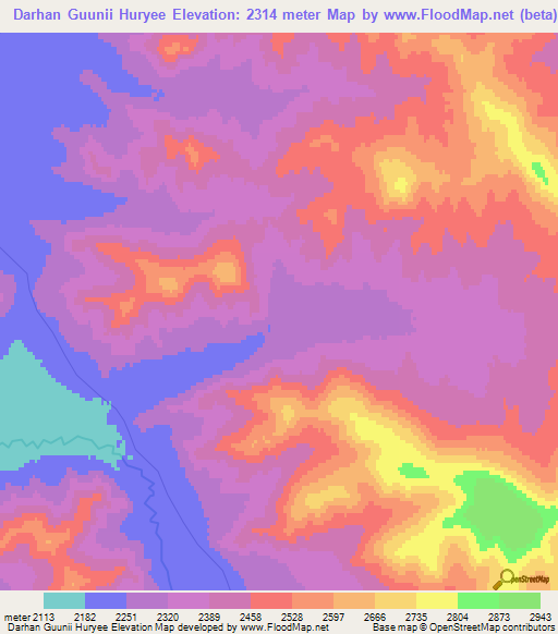Darhan Guunii Huryee,Mongolia Elevation Map