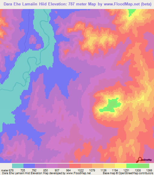 Dara Ehe Lamaiin Hiid,Mongolia Elevation Map
