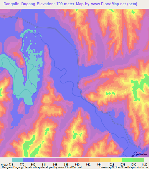 Dangaiin Dugang,Mongolia Elevation Map