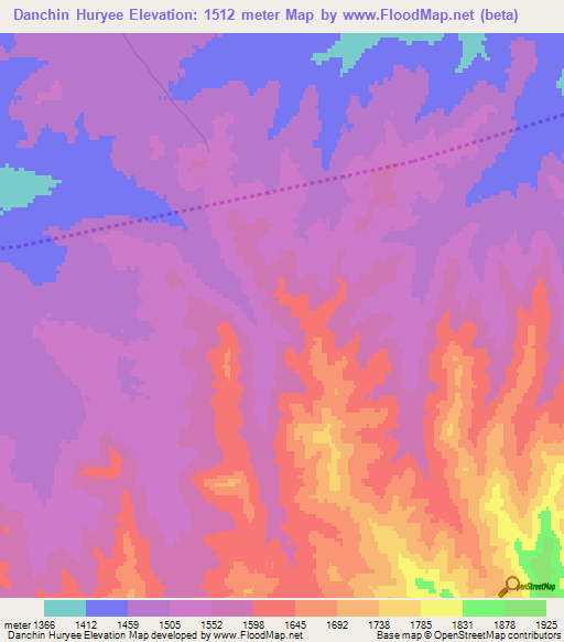 Danchin Huryee,Mongolia Elevation Map
