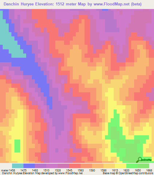 Danchin Huryee,Mongolia Elevation Map