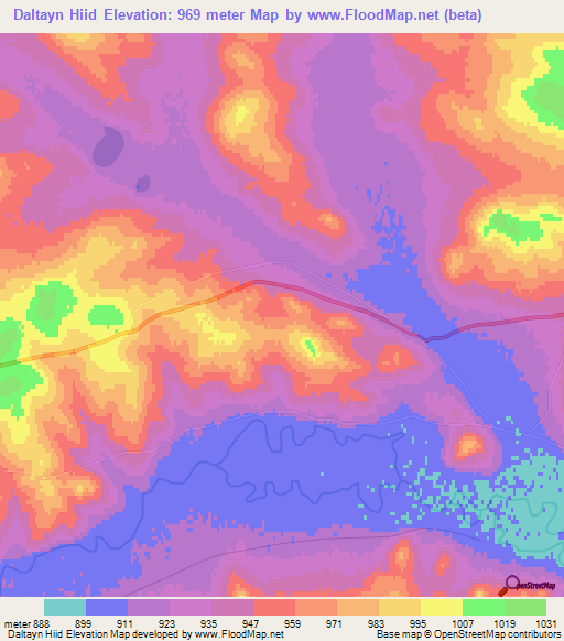 Daltayn Hiid,Mongolia Elevation Map