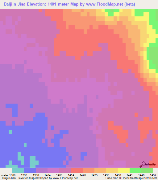 Daljiin Jisa,Mongolia Elevation Map