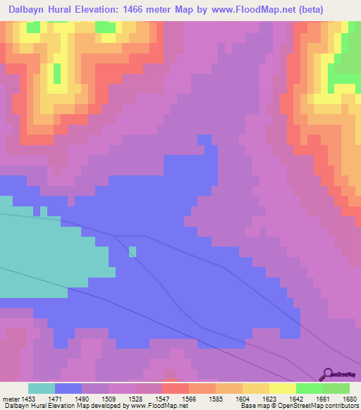 Dalbayn Hural,Mongolia Elevation Map
