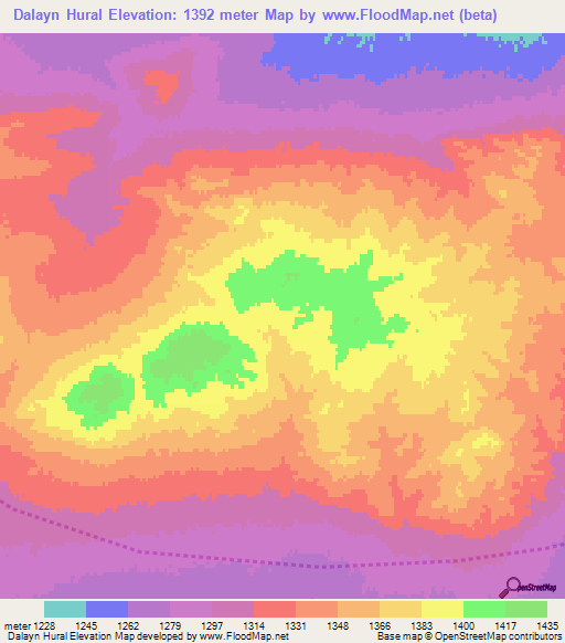 Dalayn Hural,Mongolia Elevation Map