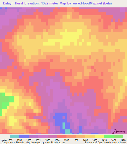 Dalayn Hural,Mongolia Elevation Map