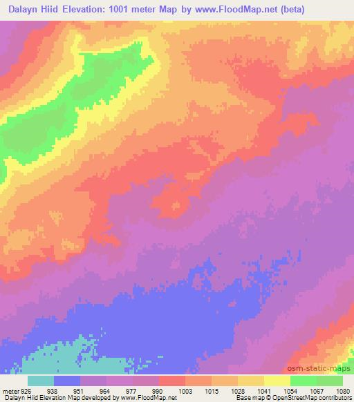 Dalayn Hiid,Mongolia Elevation Map