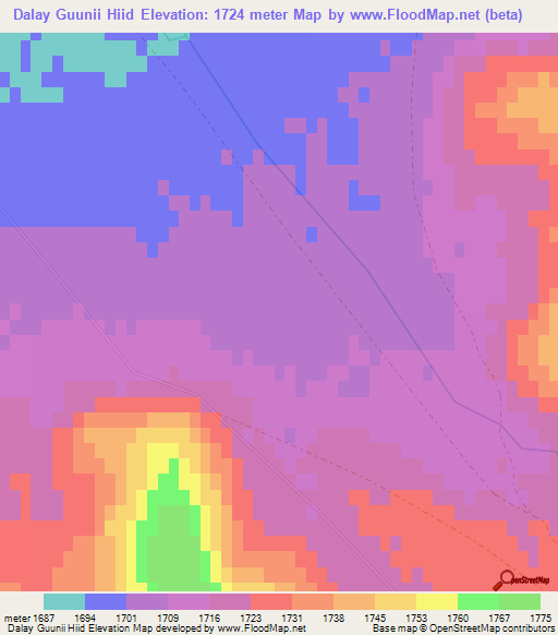 Dalay Guunii Hiid,Mongolia Elevation Map