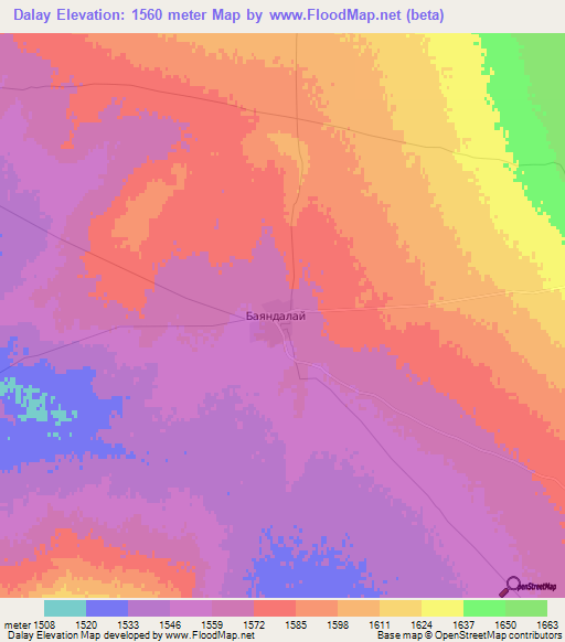 Dalay,Mongolia Elevation Map
