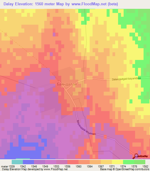 Dalay,Mongolia Elevation Map