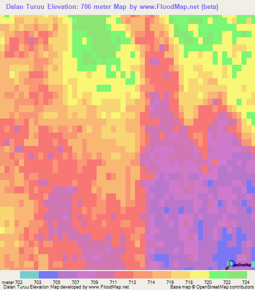 Dalan Turuu,Mongolia Elevation Map