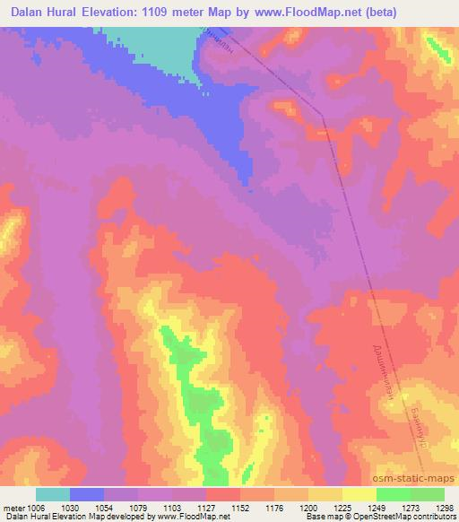 Dalan Hural,Mongolia Elevation Map