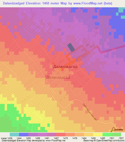 Dalandzadgad,Mongolia Elevation Map