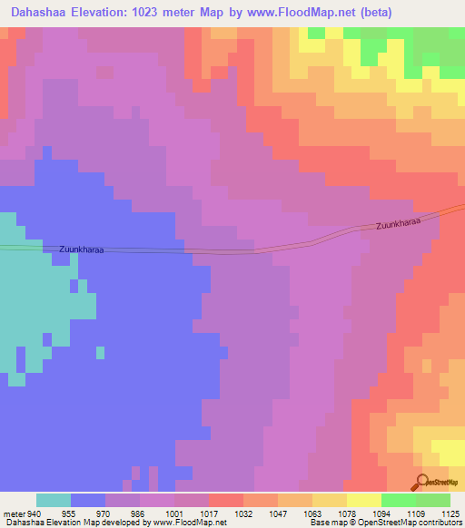 Dahashaa,Mongolia Elevation Map