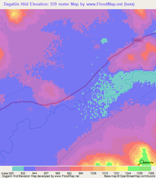 Dagaliin Hiid,Mongolia Elevation Map