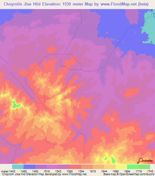 Choyroiin Jisa Hiid,Mongolia Elevation Map