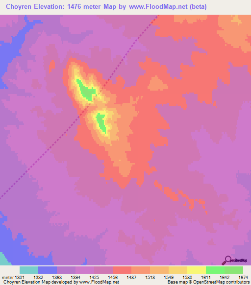 Choyren,Mongolia Elevation Map