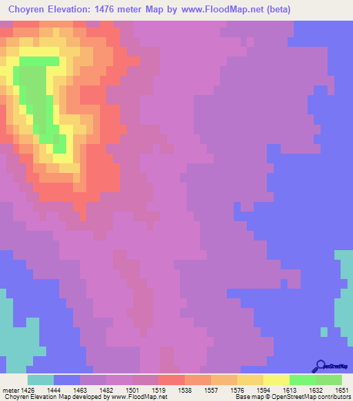 Choyren,Mongolia Elevation Map