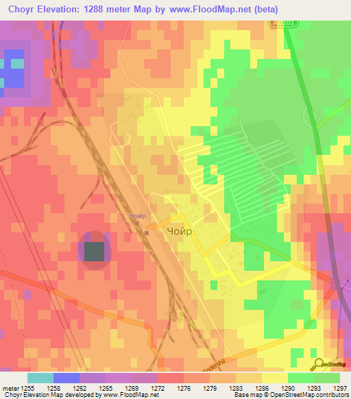 Choyr,Mongolia Elevation Map