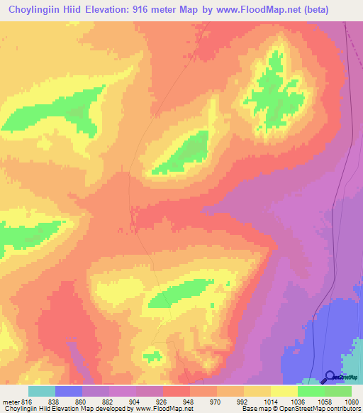 Choylingiin Hiid,Mongolia Elevation Map
