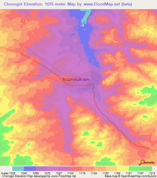 Chonogol,Mongolia Elevation Map