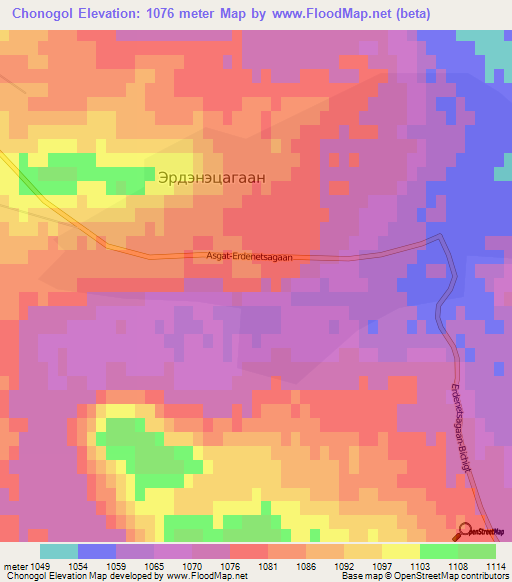 Chonogol,Mongolia Elevation Map