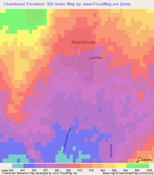Chandmani,Mongolia Elevation Map